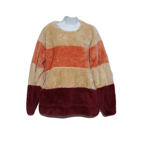 Zenana Outfitters S Loose Cozy Womens Colorblock Fuzzy Pullover Jacket Pockets - Picture 2 of 7